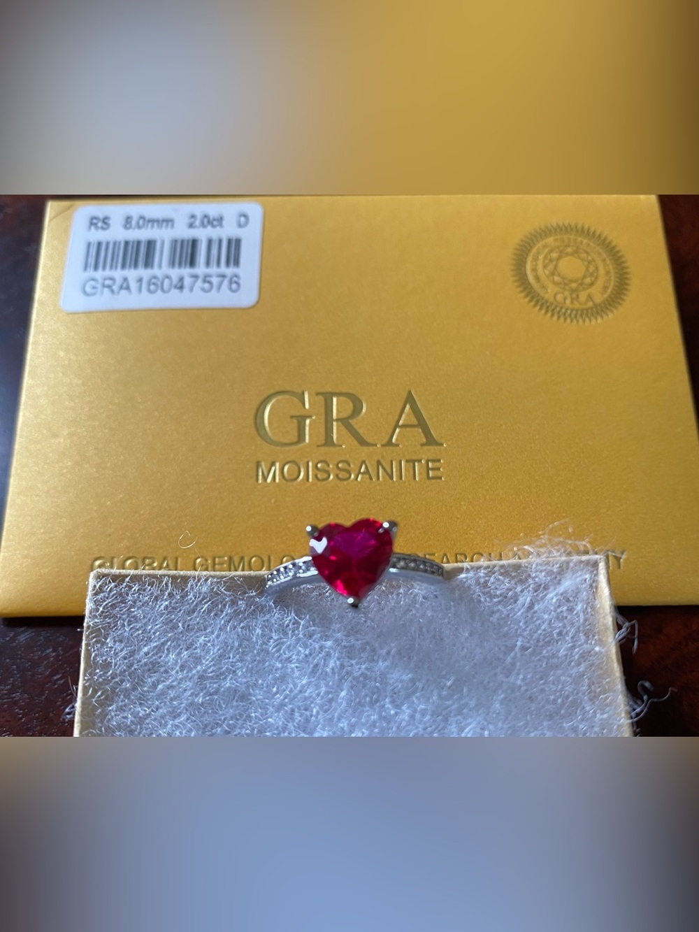 GRA Moissanite Women's Heart Ruby-Red Ring